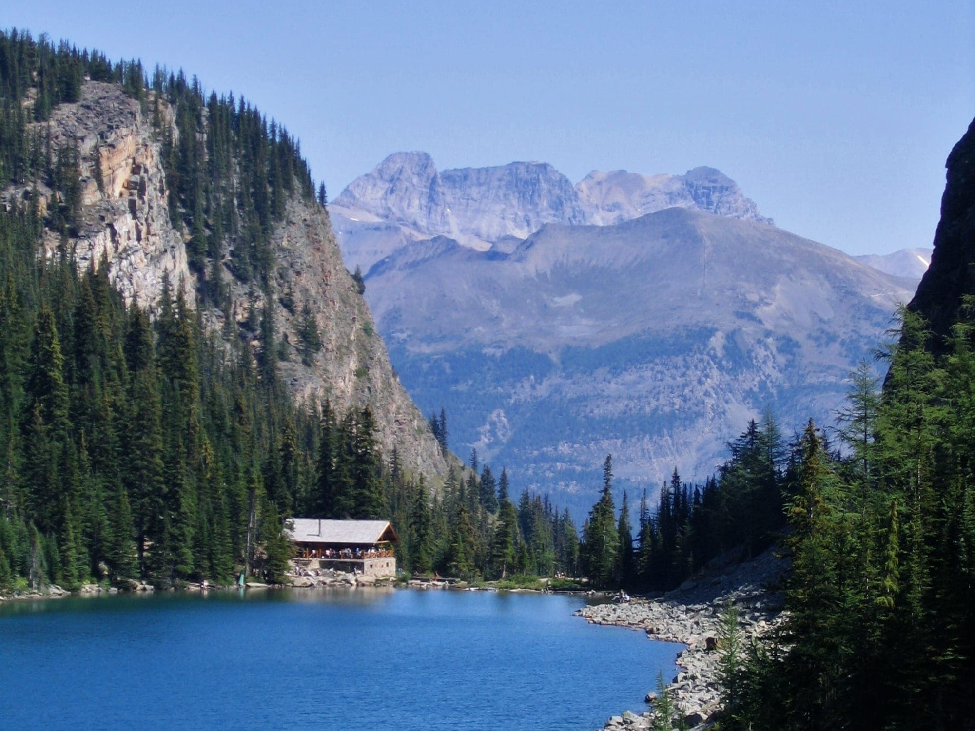 The Lake Agnes Tea House on the lakeshore