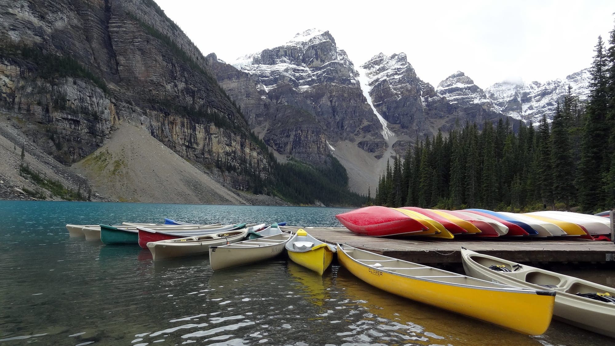 The canoe docks at Moraine Lake